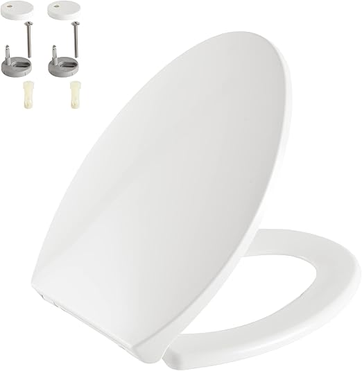 AOLALA Toilet Seat Elongated Soft Close Toilet Seat White Plastic Easy