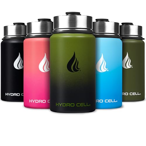Image of HYDRO CELL Stainless Steel Insulated Water Bottle with Straw - For Cold & Hot Drinks - Metal Vacuum Flask with Screw Cap and Modern Leakproof Sport Thermos for Adults (Army /Black 14oz)
