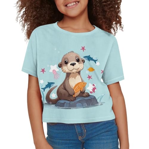 Image of Girls Summer Crop Top Outfits Short Sleeve T Shirts Kids Cute Clothes Tees Blouse