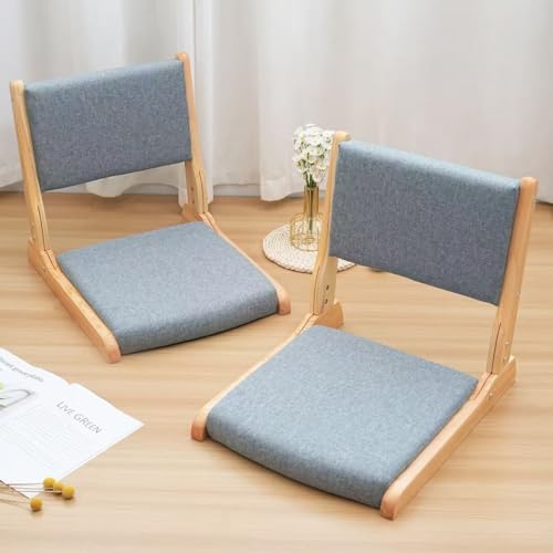 Image of Japanese Floor Chair with Back Support, Foldable Meditation Chair, Legless Tatami Chair with Cushion, Floor Seat for Living Room, Bedroom, Bay Window (2, Dark Gray)