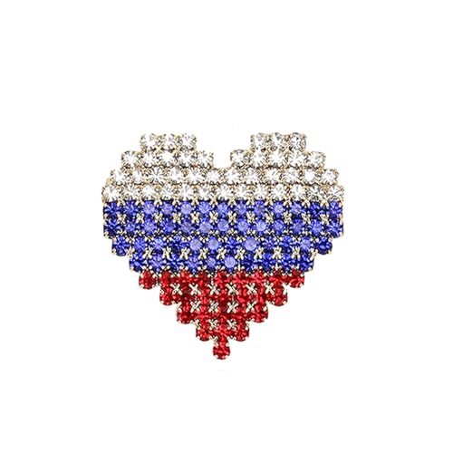 Image of Patriotic USA Flag Brooch Pin for Women Fashion Crystal Blue Red Independence Memorial Day Lapel Pin 4th of July Dress Accessories