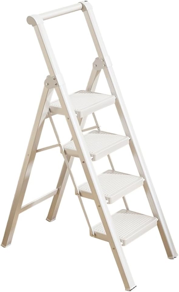 YCKEGEW Household Ladder 4 Step Ladders Portable Foldable Stepladder with Handrail Anti-Slip Mat,for High Closet,Ourdoor Step Stool,Maximum Load 150 Kg(White)