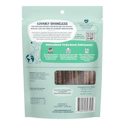 Image of Shameless Pets Triple Mint Dental Chews for Dogs, 8 Chews - Natural Dog Teeth Cleaning Treats with Fresh Breath Benefits | Grain-Free Dental Sticks for Small, Medium & Large Dogs