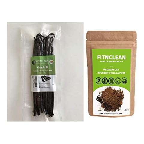 Madagascar Vanilla Beans Grade B(10ea) and Raw Unsweetened No Additives NON-GMO Vanilla Powder Cover