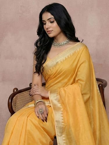 Image of Satrani Women's Cotton Silk Weaving Border Saree with Unstitched Blouse Piece