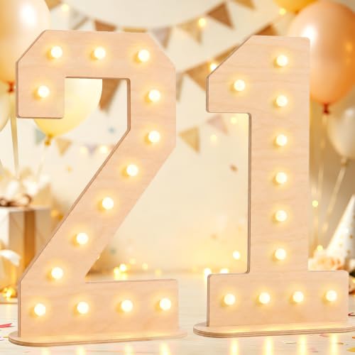 Pooqla 21st Birthday Decorations, 17.3 in Tall Wooden Light Up Numbers