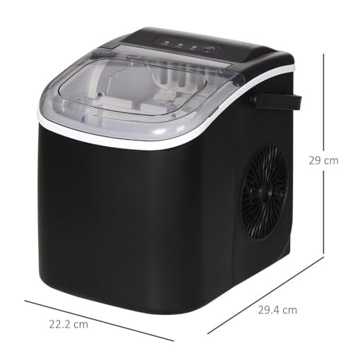 HOMCOM Countertop Ice Maker Machine, 12KG Production in 24 Hours, 9 Cubes Ready in 6-12 Minutes, Portable with Ice Scoop and Basket, Black - Image 4