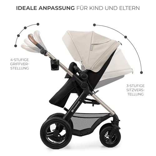 Kinderkraft MOOV2 AIR Kinderwagen 3 in 1 Kinderwagenset bis 22 kg mit Kindersitz I-SIZE 40-75 cm, Buggy Funktion, Liegeposition verstellbar, Große ausziehbare Verdeck, Aufblasbare Räder, Grau