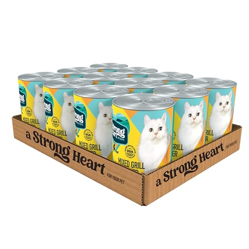 A Strong Heart Canned Wet Cat Food, Mixed Grill Dinner - 13.2 oz Cans (Pack of 12), Made in The USA with Real Chicken & Liver