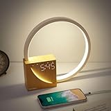 SCHÖNES UND KREATIVES DESIGN - 5V/2A USB-Schnellladung, Wecklicht, 2 Wecker, 10-Minuten-Schlummerfunktion, 4-stufige Dimmung, beruhigender Sound und Countdown, so dass Sie Ihren Schreibtisch/Nachttisch aufgeräumt halten können. Hochwertiges Material, Holzmaserung Mode-Design ist schön, geeignet für die Dekoration Schlafzimmer, Wohnzimmer und überall sonst.