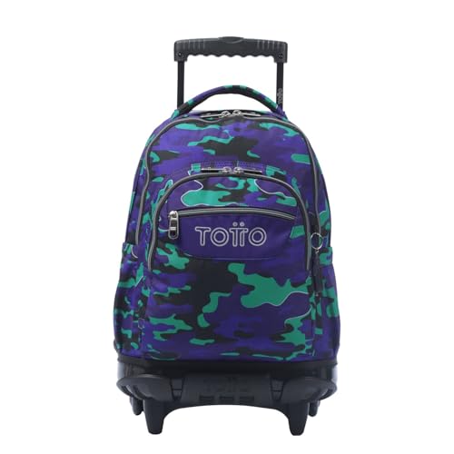 TOTTO - Mochila Escolar con Ruedas, Modelo Renglones, Capacidad 26,21 Litros, Bolsillo para PC 14' y Bolsillo para Botella, Correas en S para Mayor Comodidad, Resistente, Estampado Seli