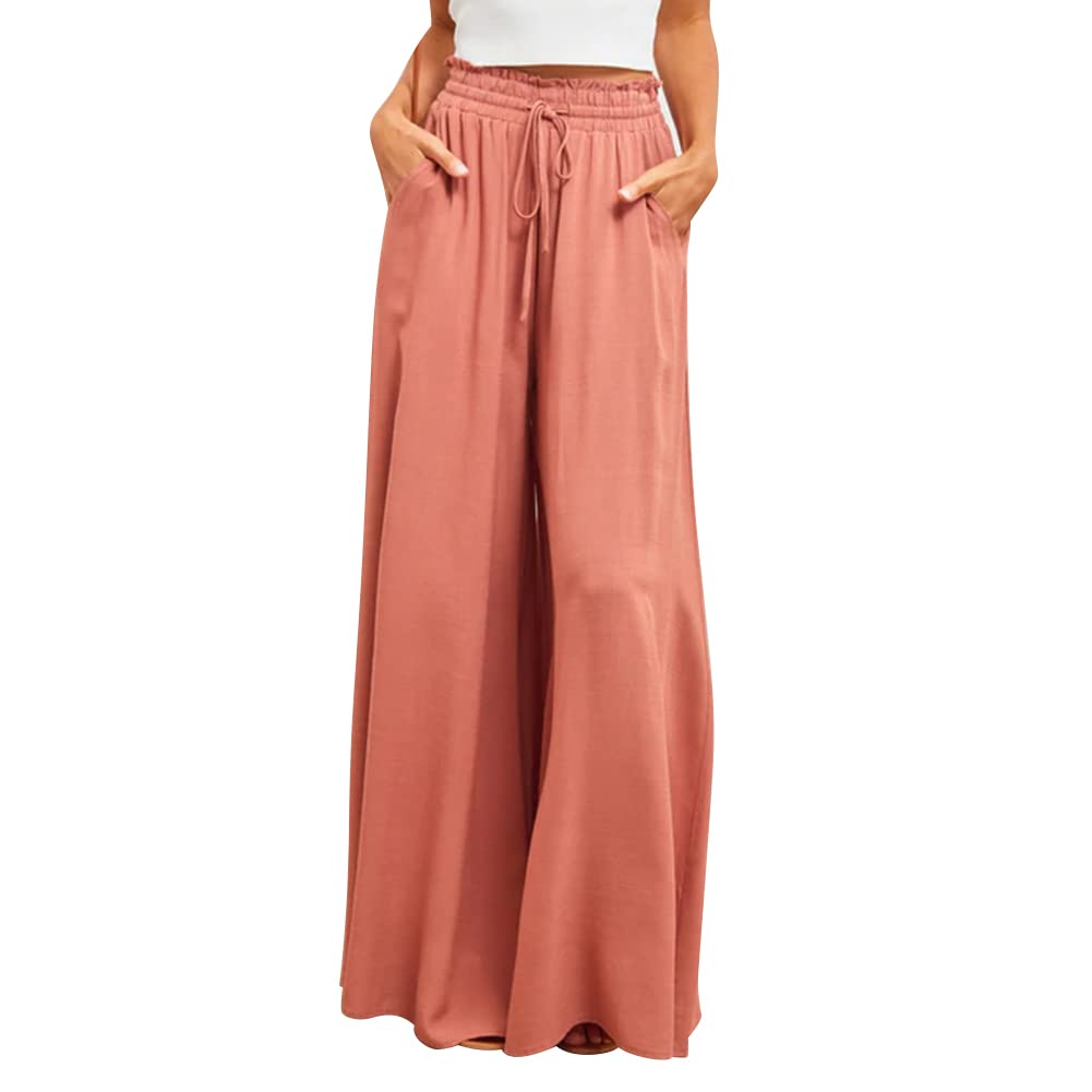 Odizli Damen Elegant Boho Blume Chiffon High Waist Locker Palazzo Lang Weite Hose Strandhose Sommerhose
