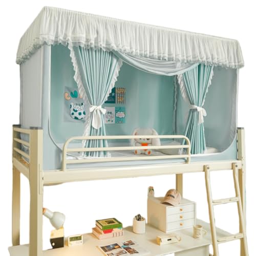 XVVX蚊帳 学生寮 シングルベッド 屋内カーテン 上下蚊帳 多機能蚊帳 ベッドテント オールラウンド遮光 通気性 虫よけ 蚊よけ 防塵 組み立て簡単 プライバシーテント 多機能 (ライトブルー,二段ベッド上段 90cm(幅)×190cm(長さ)×110c