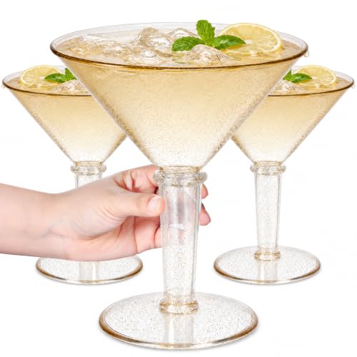 48oz Giant Martini Glass, Plastic Cup for Centerpieces, 3 Pcs (Gold)