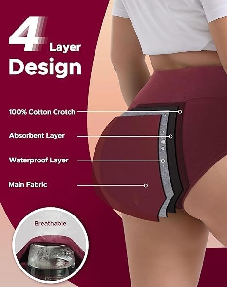 Image of DIVING DEEP High Waist Period Panty for Women| Leakproof Menstrual Underwear for Girls | Breathable Ultra-Soft Cotton Panties | Heavy Flow Protection Multi-Layer Reusable 2 Years (Pack of 3)