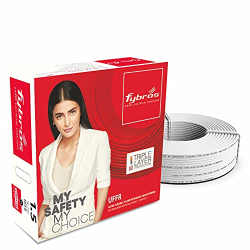 Image of Fybros ULTRA FLEXIBLE FR PVC Insulated 1.5 Sq Mm Wire | UFFR White Copper Wires & Cables| Cables For wiring | 1.5 Sq Mm White wire 90 meter| Industrial Wire Cable| Electrical Wire