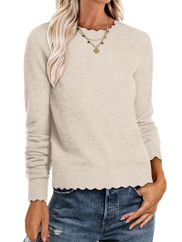ANRABESS Sweaters for Women Loose Fit Lightweight Soft Dressy Scalloped Long Sleeve Pullover Tops 2026 Fall Casual Outfits — view 2
