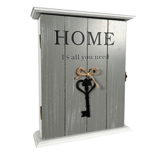 PALUPLUS Cassetta Portachiavi in legno, misura 19x5,5x24 cm, Pensile con portachiavi da parete, Scatola Organizer per chiavi -798C (Grigio)