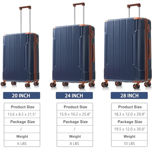 3-Piece Expandable Hard Shell Luggage Set - Lightweight ABS Suitcases with Approved Lock (20/24/28inch, Inky Blue)4