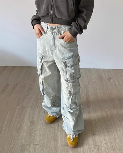Womens Y2k Cargo Jeans High Waisted Straight Wide Leg Baggy Jeans Casual Loose Hip Hop Denim Pants Streetwear4