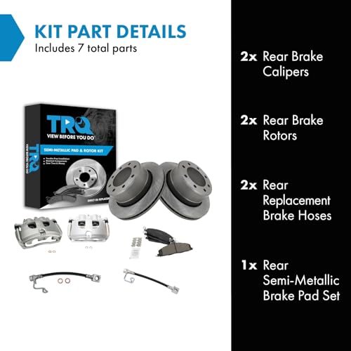 Image of TRQ Rear Brake Pad, Caliper, Hose, & Rotor Kit Semi-Metallic Compatible with 2009-2010 Dodge Ram 2500, 3500 2011-2013 Ram 2500 2011-2012 3500