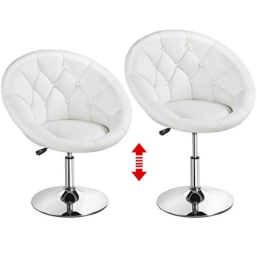 Yaheetech Round Tufted Back Chair Living Room Chair Contemporary Height Adjustable Vanity Chair 360° Swivel Accent Chair Modern Look, White #TOP4