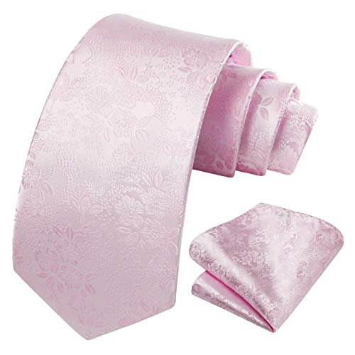 Image of HISDERN Men Floral Ties Woven Classic 3.4 inch Necktie Set Formal Tie Pocket Square for Wedding with Handkerchief Gift Box