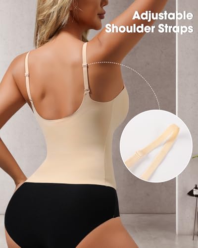 Tank Top With Bulit in Bra for Women V neck Traceless Shapewear Slimming Compression Camisole2