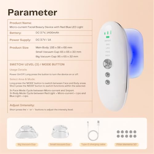Image of Body Sculpting Machine,5-in-1 Anti Cellulite Massage Tool with Red & Blue Light, Microcurrent, Import Mode,3 Levels Vacuum Massager for Face, Thighs, Waist & Home Spa