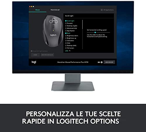 Logitech M705 Marathon Mouse Wireless, 2.4 GHz Con Mini Ricevitore USB Unifying, Rilevamento ‎Laser 1000 DPI, 7 Pulsanti, Pulsanti Per Pollice, Batteria Lunga Durata Fino a 3 Anni, PC/Mac/Laptop, Nero