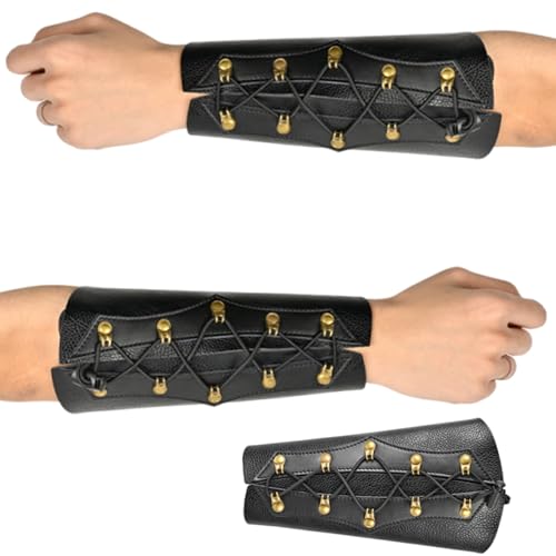Protector de brazo de piel sintética de doble capa ajustable para tren de tiro con arco (negro)