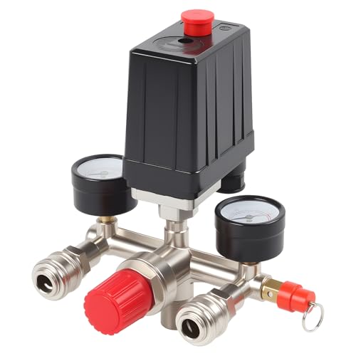 Druckschalter Kompressor Druckregle, 240V Luftkompressor mit 2 Manometer, Regler Kompressorschalter Kontrollventil, Luftkompressor Kompressor Zubehör 90-175PSI Druckminderer Pumpe Ersatzteile