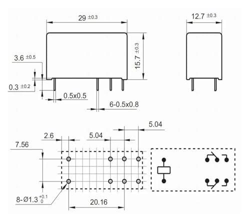Relé de 8 pines SH-224D interruptor electromagnético 24V 8A para PCB 2