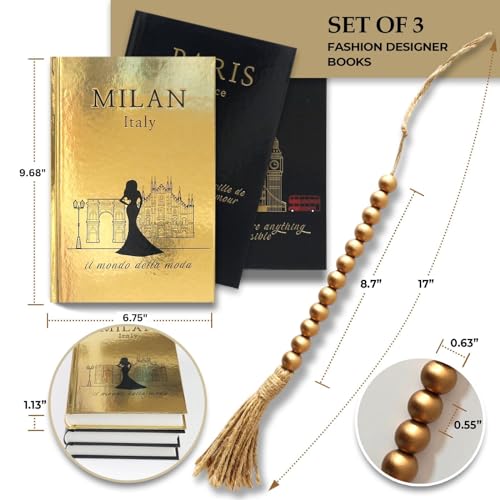 SIMPLIFY ASTHETIC - Decorative Books Set of 3 with Golden Garland Bead - Decorative Books for Coffee Table, Home Decor - Designer Books Decor Set - Faux Books for Bookshelf