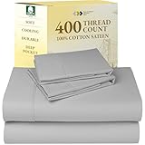 400 Thread Count 100% Cotton Sheet Set, Light Grey Queen Sheets, 4-Piece Long-staple Combed Pure Natural Best Cotton Bed Sheets For Bed, Soft & Silky Sateen Sheets Fits Mattress Upto 18'' Deep Pocket