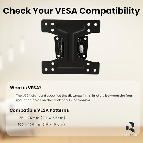 Image of RISSACHI Moving TV Stand Wall Mount for 14-26 Inch LED LCD Monitors | Heavy Duty Universal TV Bracket with 180 Swivel & Tilt, VESA Support 75x75mm and 100x100mm Load 15 kg