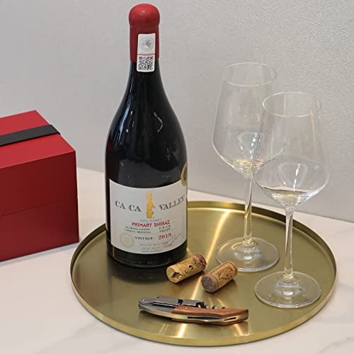 FREELOVE Gold Tray, Round Brass Serving Platter, Bar Circle Decorative Plate, Coffee Table Metal Decor Dishes, Brushed Hammered Coasters, Counter Bathroom Kitchen Dessert Cart Display Food, 12 inch - Image 6