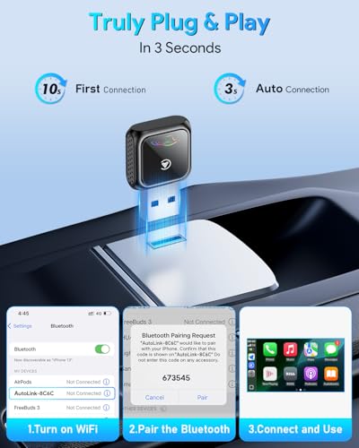 Image of Mini Wireless CarPlay Adapter Bluetooth Apple Car Play Dongle, Zero Latency, Stable Connection, Compatible with iPhone 6+ & Android Auto 10+, Cars from 2017, USB /Type-C