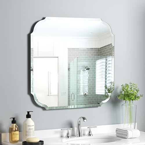 GOAND Silver Wall Mirror-Beveled Edge Frameless Mirror for Bathroom, Vanity,
