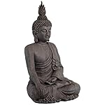 John Timberland Large Tall Sitting Buddha Statue Sculpture Zen Asian Japanese Garden Decor Indoor Outdoor Front Porch Patio Yard Outside Home Balcony House Lawn Stone Gray Finish Resin 42" High - Image 5