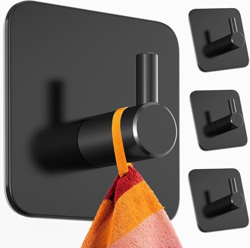 HOPAISH - HOPAISH Lot de 4 crochets auto-adhésifs - Charge maximale : 8 kg - Crochets adhésifs pour torchons - Crochets muraux autocollants polyvalents pour salle de bain, cuisine, portes (noir)