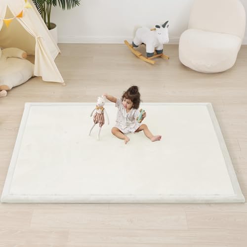Image of 1.5 inch Thick Baby Play Mat for Floor Tummy Time, 50 inchx 50 inch Pro Soft Baby Activity Playmats Playroom, Easy Care with Non-Slip Safe for Infant Toddler Kids Crawling(Cream)