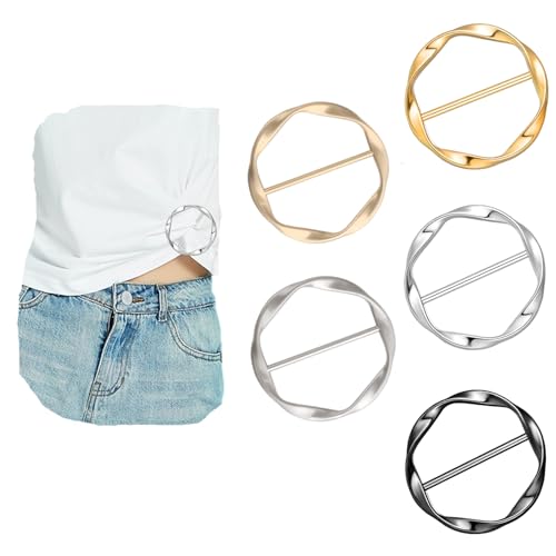 5PCS Silk Scarf Ring Clip T-shirt Tie Clips for Women Fashion Metal Circle Buckles Versatile Clothing Wrap Holders S No Gemstone