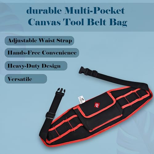 Image of PAHAL 24 Inch Adjustable Nylon Tool Belt - Heavy Duty 7 Pocket Utility Work Belt with Tool Pouch for Electrician, Technician, Carpenter, Plumber & Service Engineer, Durable Waist Tool Organizer