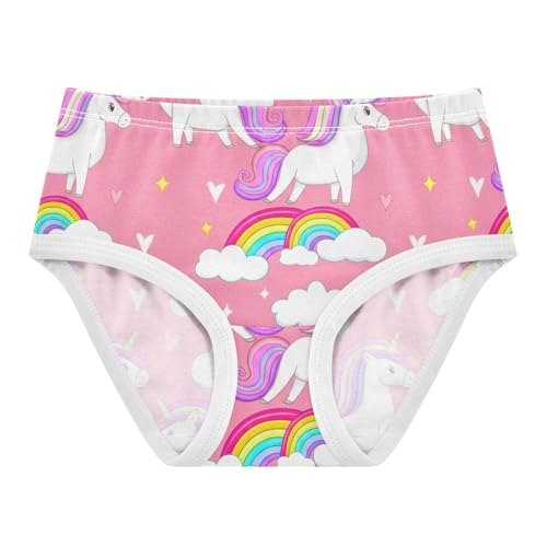 Cute White Unicorns Rainbow Pink Kids Underwear Girls, Toddler Briefs, Girls Cotton Underwear, 2–8 Years