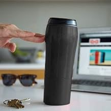 كوب سفر بغطاء بتصميم مزدوج الجدار لحفظ الحرارة أو البرودة مناسب لحامل الأكواب وآمن للغسل في غسالة الأطباق، لون أسود، سعة 470 ملليلتر