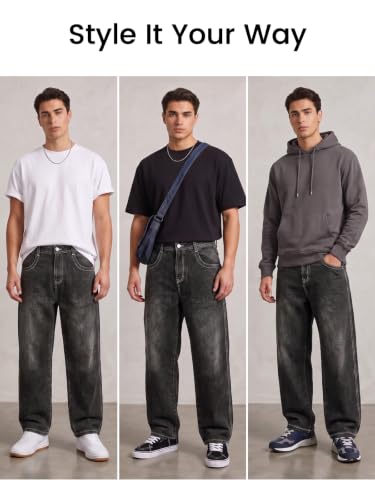 Image of GINGTTO Men's Baggy Barrel Jeans Wide Leg Y2K Denim Pants | Loose Fit Streetwear Casual Hip Hop Skater Vintage Style