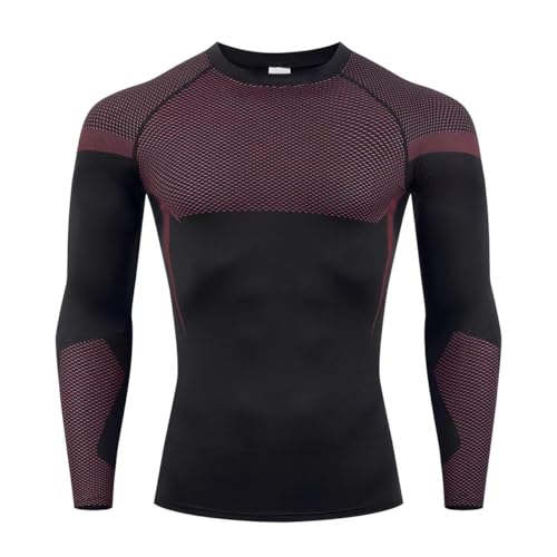 ZERAOKE Men's Breathable Long Sleeve Athletic T-Shirts Quick Dry Stretch Compression Shirt for Basketball Training Running Gym-Red-3Xl
