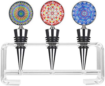 Wine Bottle Stoppers Decorative for Gifts - Set of 3 Pretty Wine stoppers with Holder,Reusable Wine Saver for Bar,Holiday,Party,Wedding. …