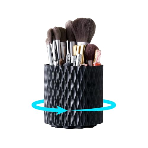 Imakmasion Black Makeup Brush Holder, 360° Rotating Makeup Organizer
